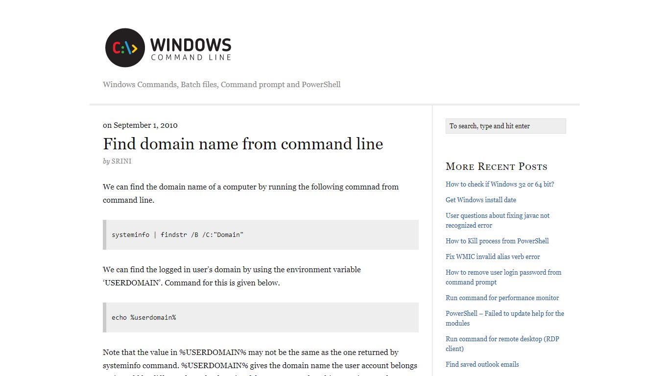 Find domain name from command line